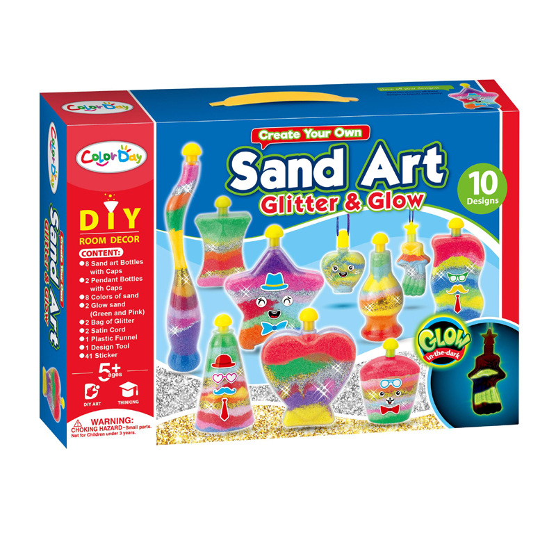 크리 에이 티브 DIY 모래 어린이 다채로운 모래 예술 빛나는 병 이동 모래 손으로 만든 교육 완구 Quicksand 소원 병